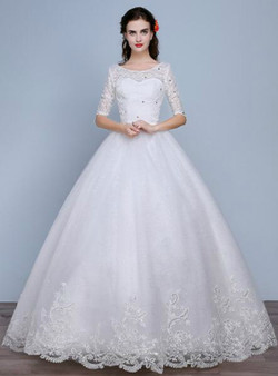 In Stock:Ship in 48 hours Half Sleeve Tulle Wedding Dress