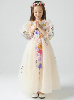 In Stock:Ship in 48 hours Long Sleeve Yellow Flower Girl Dress