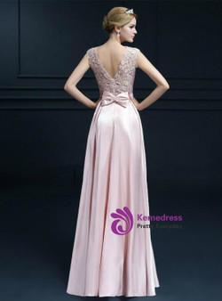 In Stock:Ship in 48 hours A-Line Pink Satin Lace Prom Dress