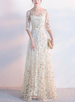 In Stock:Ship in 48 hours A-Line Short Sleeve Yellow Prom Dress