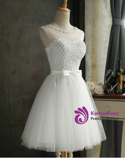 In Stock:Ship in 48 hours White Beading Homecoming Dress