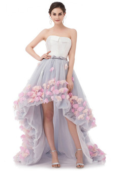 In Stock:Ship in 48 hours Hi Lo Strapless Tulle Prom Dress