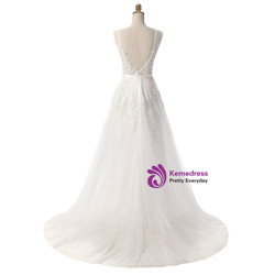 In Stock:Ship in 48 hours White Lace Beading Backless Prom Dress