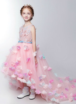 Flower Girl Dresses for Wedding Sweet Pink Lace Butterfly with Appliques