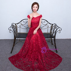 In Stock:Ship in 48 hours Red Long Lace Evening Dress Floor-length