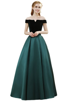 In Stock:Ship in 48 hours Boat Neck Velvet Satin Long Prom