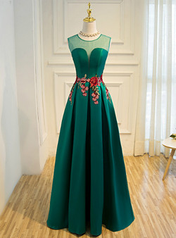 In Stock:Ship in 48 hours Green Satin Lace Up Floor-length Slim Party