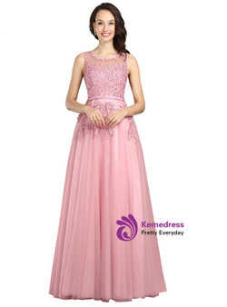 In Stock:Ship in 48 hours Pink Lace Beading Scoop Sleeveless