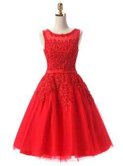 In Stock:Ship in 48 hours Red Lace Short Dresses Embroidery Beaded