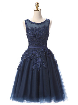 In Stock:Ship in 48 hours Blue Lace Short Dresses Embroidery Beaded