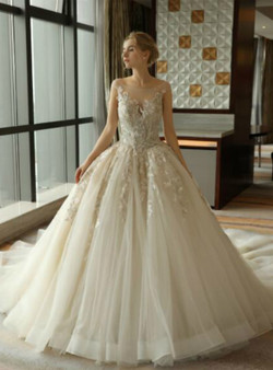 Ball Gown Scoop Appliques Ivory Haute Couture Wedding Dresses