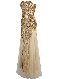 In Stock:Ship in 48 hours Mermaid Gold Sequins Sweetheart Prom Dress