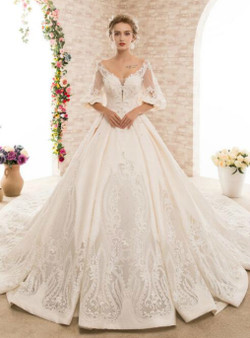 Ball Gown Open Back Satin Pregnant Women Wedding Dress