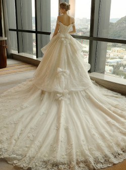 Luxury Off the Shoulder Tull Backless Haute Couture Wedding Dresses