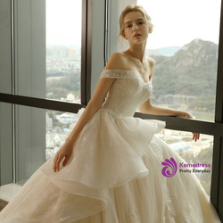 Luxury Off the Shoulder Tull Backless Haute Couture Wedding Dresses