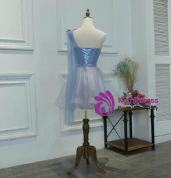 In Stock:Ship in 48 hours One Shoulder Blue Tulle Homecoming Dress