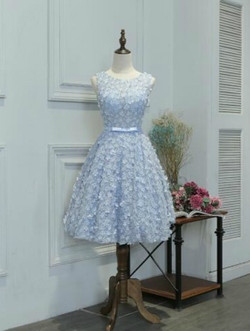 In Stock:Ship in 48 hours Blue Appliques Homecoming Dress