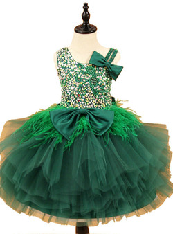 Sleeveless Beadings Feather Tulle Flower Girl Dresses