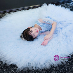 Hi Lo Short Sleeve Blue Tulle Appliques Flower Girl Dress