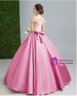 In Stock:Ship in 48 hours Pink Satin Off The Shoulder Wedding Dress