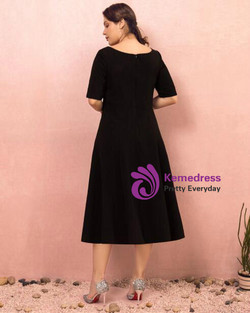 Plus Size Tea Length Black Short Sleeve Satin Prom Dress