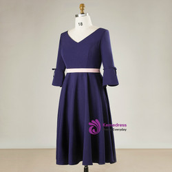 Plus Size Blue Satin Half Sleeve Prom Dress