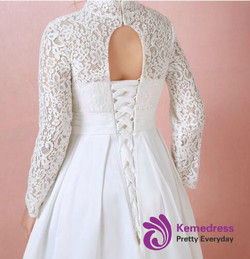 Plus Size Long Sleeve Lace Satin High Neck Wedding Dress