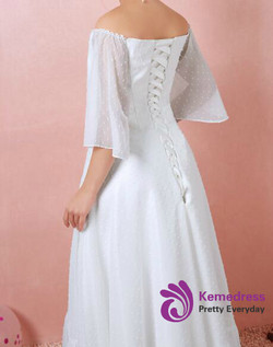 Plus Size A-line White Off the Shoulder Short Sleeve Prom Dress