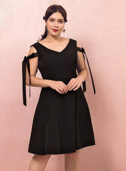 Plus Size Knee Length Satin V-neck Prom Dress