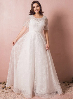Plus Size Short Sleeve White Lace Wedding Dress Plus Size Short Sleeve White Lace Wedding Dress