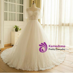 Plus Size White Tulle V-neck Backless Wedding Dress