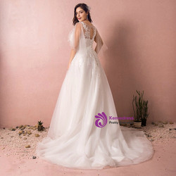 Plus Size White Tulle V-neck Open Back Wedding Dress