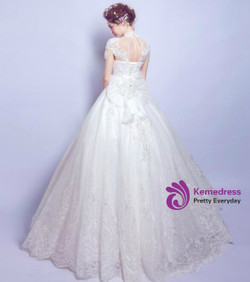 In Stock:Ship in 48 hours Ball High Neck White Wedding Dress