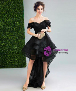 In Stock:Ship in 48 hours Off The Shoulder Black Prom Dress