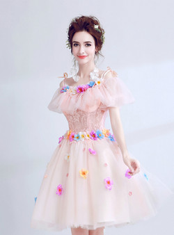 In Stock:Ship in 48 hours Pink Tulle Flower Homecoming Dress