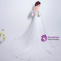 In Stock:Ship in 48 hours A-Line Off The Shoulder Half Sleeve Wedding Dress