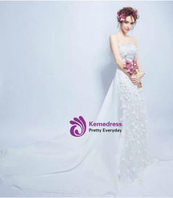 In Stock:Ship in 48 hours Mermaid Strapless Flower Wedding Dress
