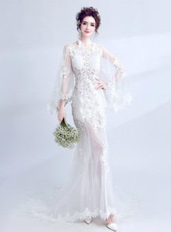 In Stock:Ship in 48 hours White Mermaid Lace Wedding Dress