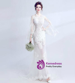 In Stock:Ship in 48 hours White Mermaid Lace Wedding Dress