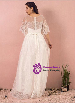 Plus Size White Lace Short Sleeve Sash Zipper Up Wedding Dress Plus Size White Lace Short Sleeve Sash Zipper Up Wedding Dress