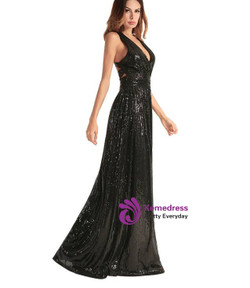In Stock:Ship in 48 hours Black Halter Sequins Prom Dress