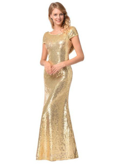 In Stock:Ship in 48 hours Mermaid Gold Sequins Backless Prom Dress