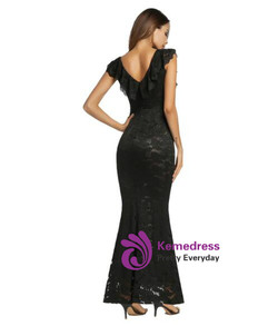 In Stock:Ship in 48 hours Mermaid Black Lace Prom Dress