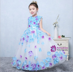 In Stock:Ship in 48 hours Blue Sleeveless Tulle Flower Girl Dress