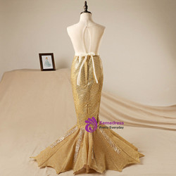 In Stock:Ship in 48 hours Mermaid Gold Sequins Flower Girl Dress