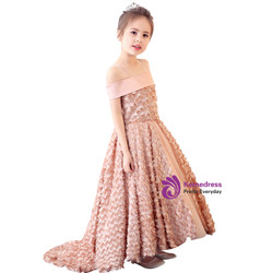 In Stock:Ship in 48 hours Pink Off The Shoulder Flower Girl Dress