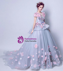 In Stock:Ship in 48 hours Ball Gown Cap Sleeve Tulle Appliques Wedding Dress