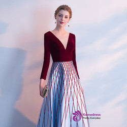 In Stock:Ship in 48 hours Long Sleeve V-neck Backless Prom Dress