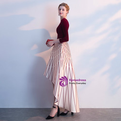 In Stock:Ship in 48 hours Long Sleeve Hi Lo Satin Prom Dress