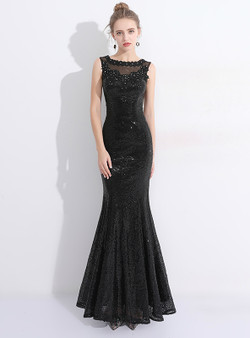 In Stock:Ship in 48 hours Mermaid Black Sequins Lace Prom Dress
